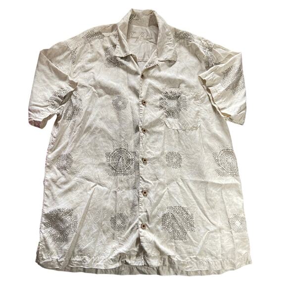 Tommy Bahama 100% Silk Hawaiian Shirt Button Down Cream Print Mens Large - Picture 2 of 7